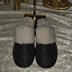 Coach Black and Cream Fur Mules sz 9